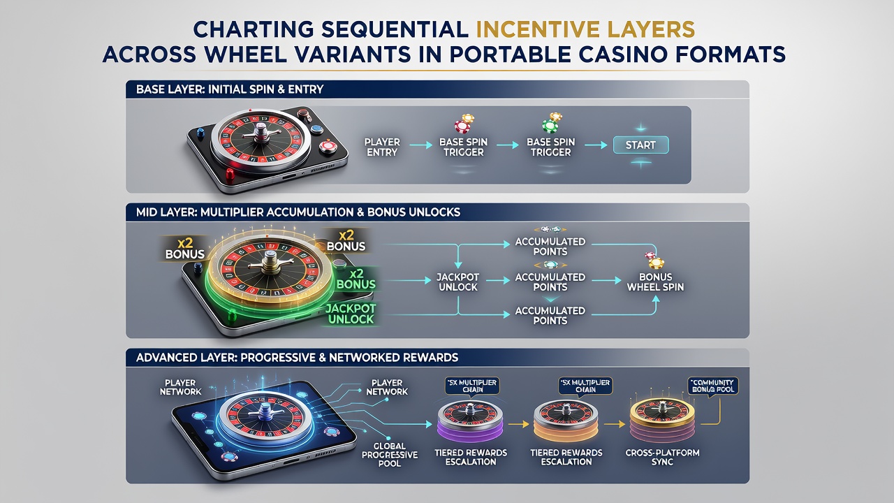 Chart illustrating layered incentive progression for portable roulette across different wheel types
