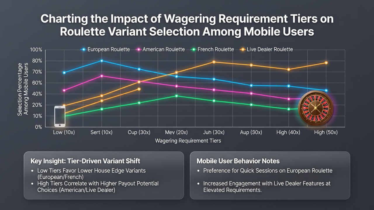 Analytics dashboard showing roulette variant selection rates by wagering tier on mobile devices