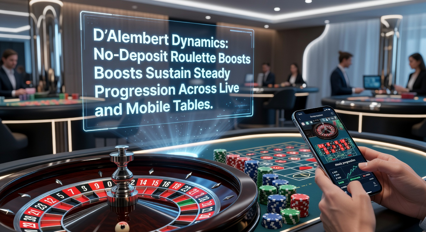Dynamic visualization of D'Alembert betting progression on a vibrant roulette wheel, highlighting unit increases and decreases with no-deposit chips fueling steady bankroll growth