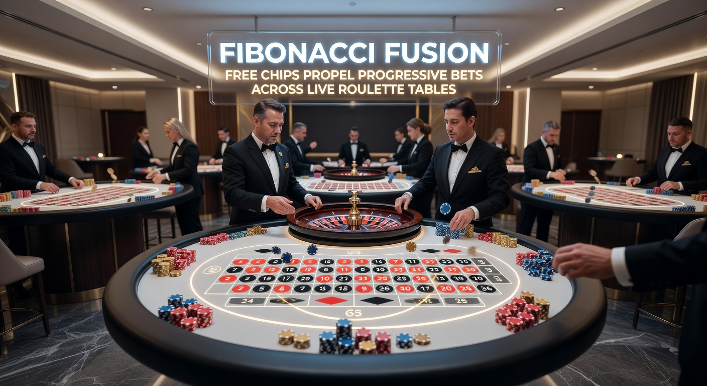 Close-up of Fibonacci betting progression on a mobile live roulette interface, with free chip notifications and progressive bet trackers