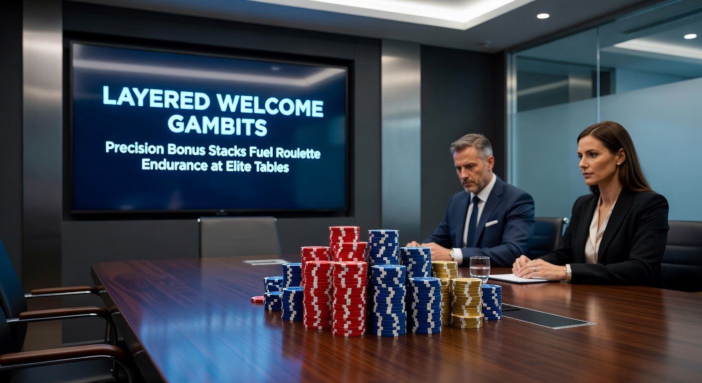 Visual representation of stacked welcome bonuses layered atop a high-stakes roulette wheel, symbolizing extended play sessions at elite live dealer tables