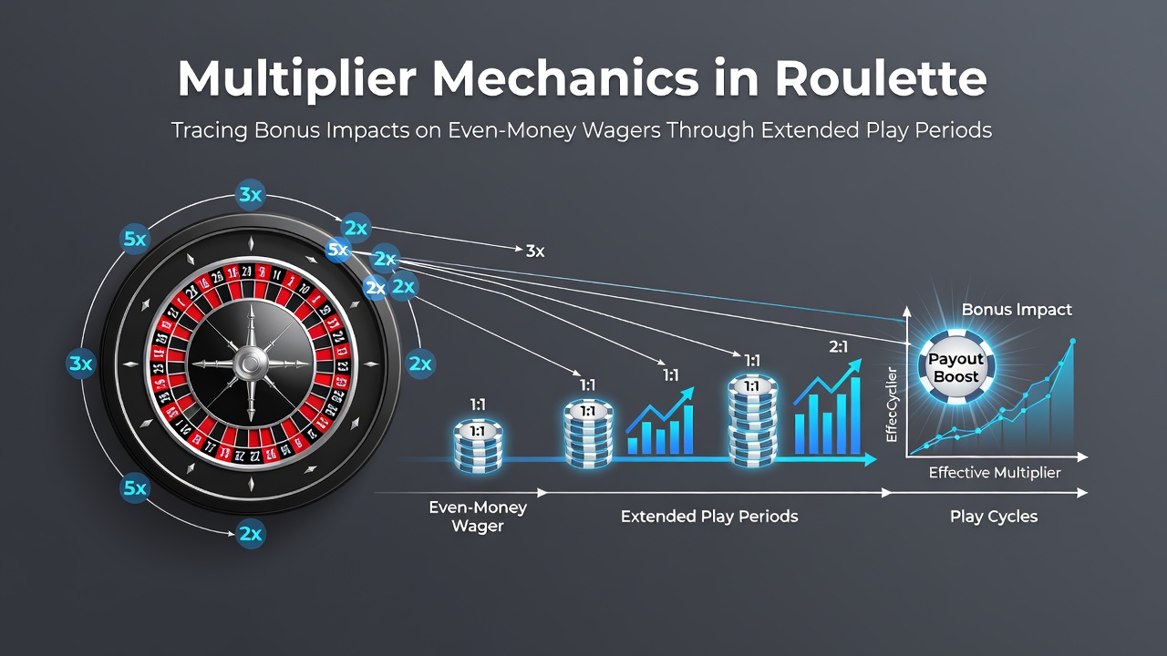 Roulette wheel with bonus multiplier overlays highlighting even-money bet zones during extended sessions