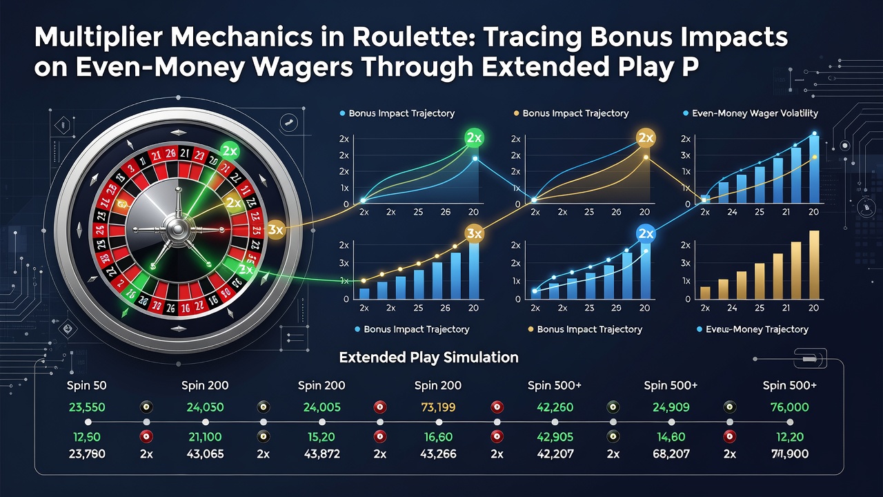 Graph showing balance fluctuations with multiplier effects on even-money roulette wagers over extended play