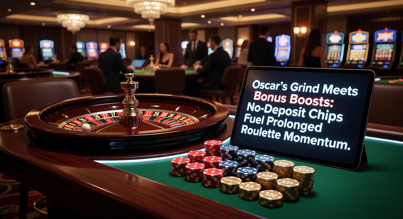 Close-up of Oscar's Grind betting progression chart overlaid on a no-deposit bonus claim screen, showing extended session metrics