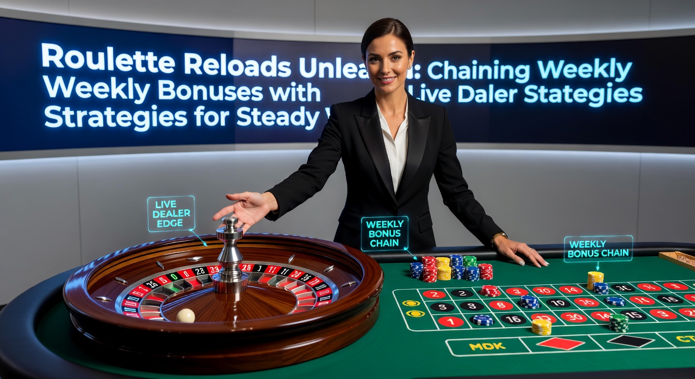 Vibrant live dealer roulette table with spinning wheel and stacked bonus chips highlighting reload opportunities