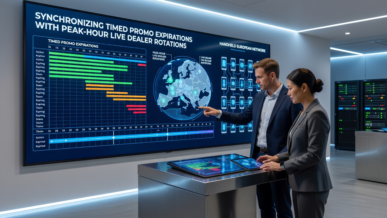 Analytics dashboard displaying synchronized promo timers and live dealer rotation schedules on European roulette mobile platform