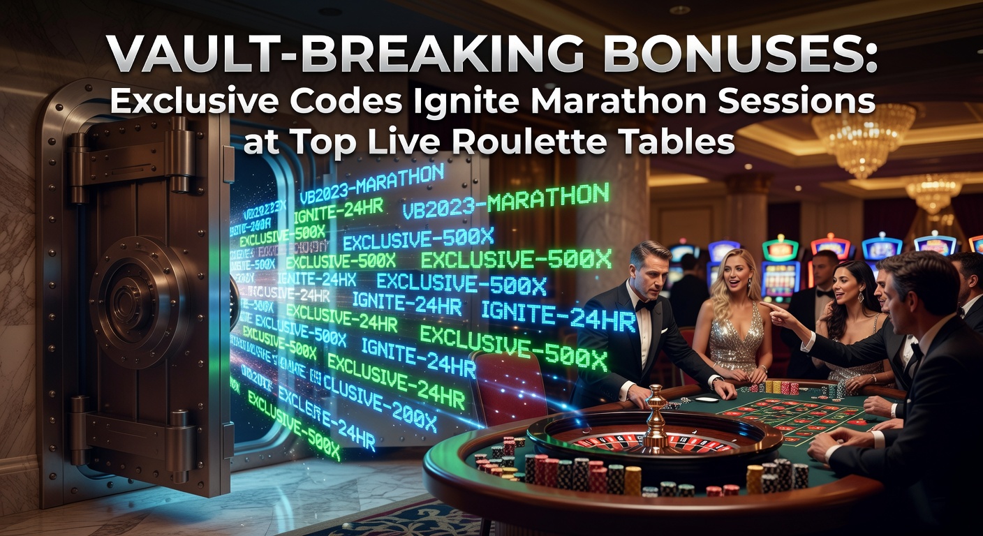 Glowing vault door cracking open with roulette wheel and bonus chips spilling out, symbolizing exclusive codes unlocking extended play at live tables