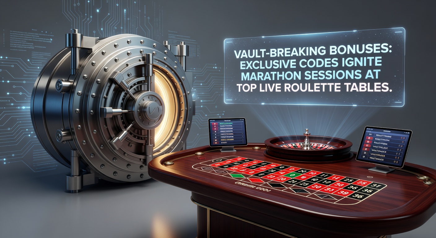 Live roulette table with vault icons overlayed, codes flashing on screen as chips cascade, capturing the intensity of marathon sessions fueled by bonuses